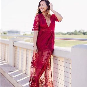 Red Lace Maxi Romper